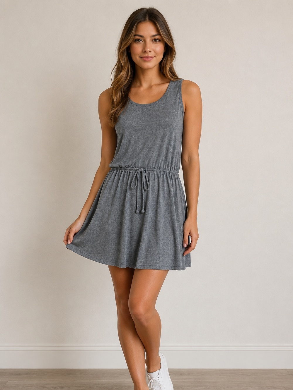The Vanity Room Grey Sleeveless Soft Fabric Mini Dress
Size XS